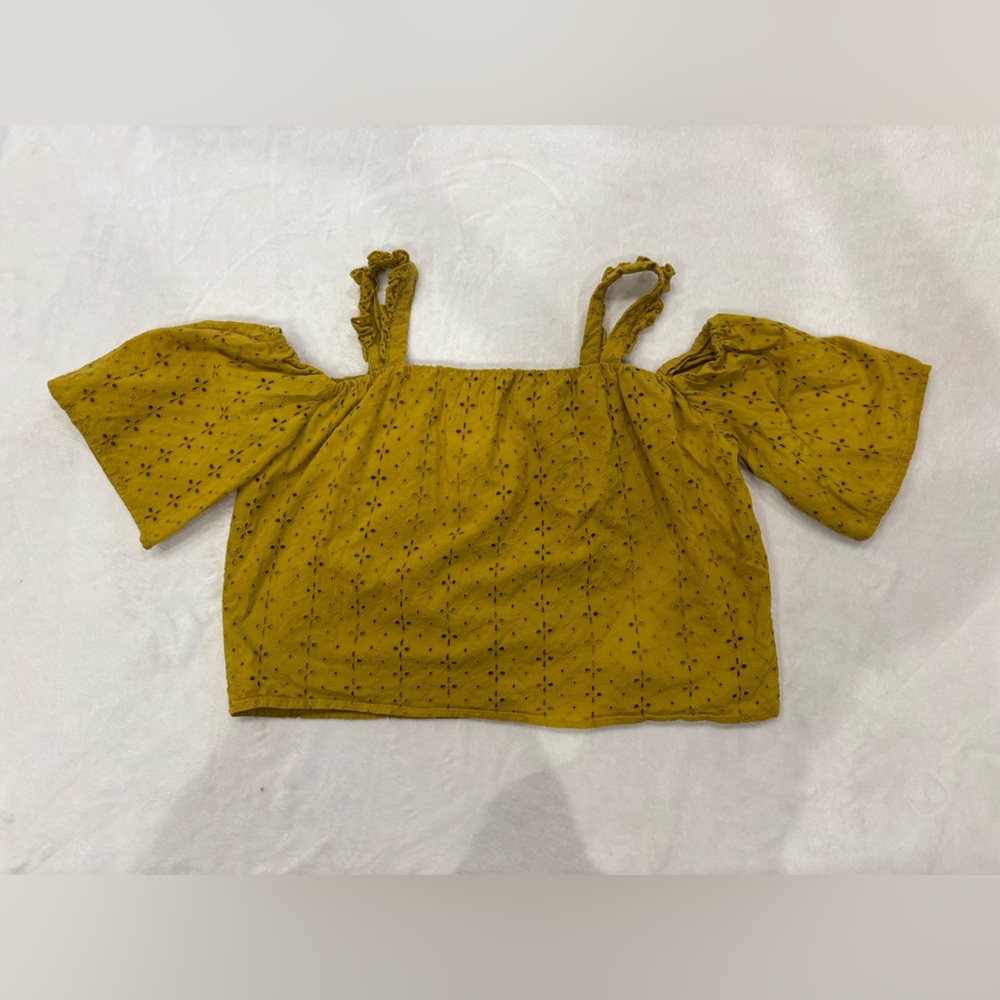 Only Mustard Yellow Eyelet Ruffle Top